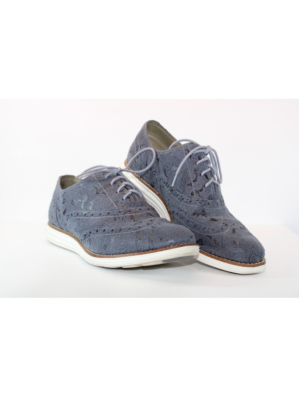 Cole Haan Shoes Womens 8.5B Zerøgrand Wingtip Oxford Lace Up Slate Blue Brocade